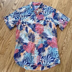 IZOD Saltwater Men's Medium Tropical Button Down Shirt Relaxed Fit Resort Beach